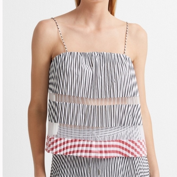 NWT Club Monaco Sunburst Tank Chemise Accordion Pleat Sheer Red White Gray M - Picture 1 of 15